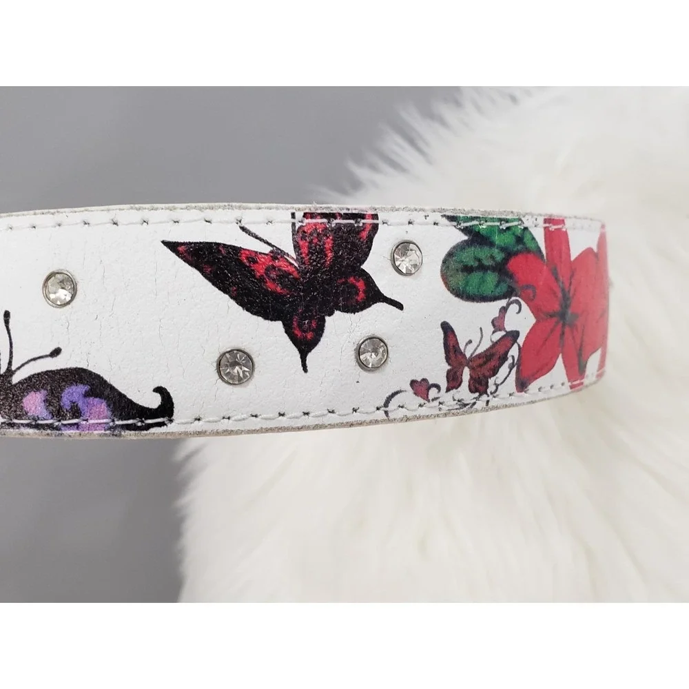 Vera Pelle Leather Belt Vintage y2k rhinestone flash art butterflies bratz 90s‎